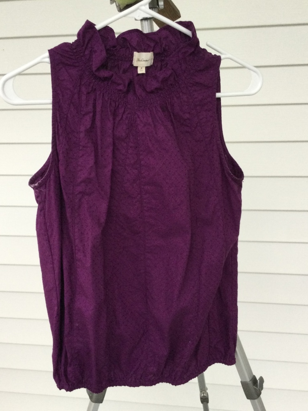 The Limited Sleeveless Purple Top, Size Small, Ruffle & Smocking at Neck